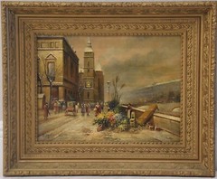Eugene Galien Laloue signed oil painting Flower Market Quai d’Horloge