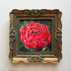 Original Oil Painting Hot Pink Peony Bud Miniature Framed Hand Painted Art