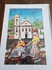 Brazilian ART Luiz Mendes Batik Painting Artwork CHURCH People SCENIC 7 x 11 in
