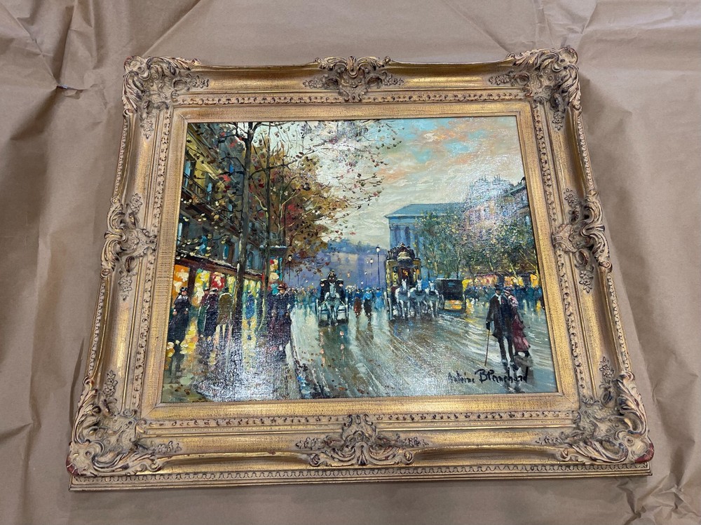 Antoine Blanchard Paris street scene signed oil on canvas painting