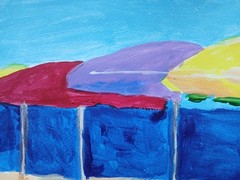 Expressionism/Abstract Beach Umbrellas 11 x 14 Signed Colorful Art Painting