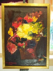 1967 ORIGINAL STILL LIFE FLORAL SCENE MOD IMPRESSIONISTIC OIL PAINTING ON CANVAS