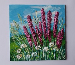 Framed Midwest Blazing Star Flowers Tallgrass Prairie 6×6″ Oil Painting Original