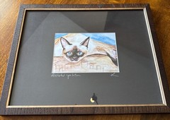 Watercolor Siamese Cat “Alcohol You Later” Painting Wall Art Signed 15×12 Framed