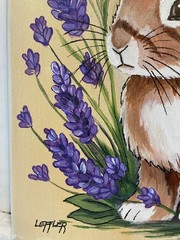 9 x 12 Original Acrylic Painting on Canvas…..“Rabbit and Flowers“