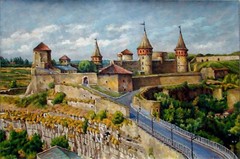 Oil painting Old fortress, Kamianets-Podilskyi Ukrainian painter original art