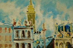 20th century. Old painting, Doge’s Palace in Venice, oil, signed, 27.6 x 19.7 in