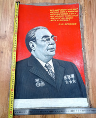 Oil painting USSR Portrait of Brezhnev . Soviet Russian communist propaganda.
