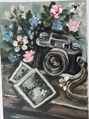 ACEO Original Fine Art Print „The Static Flash“ Vintage Camera Flower Miniature