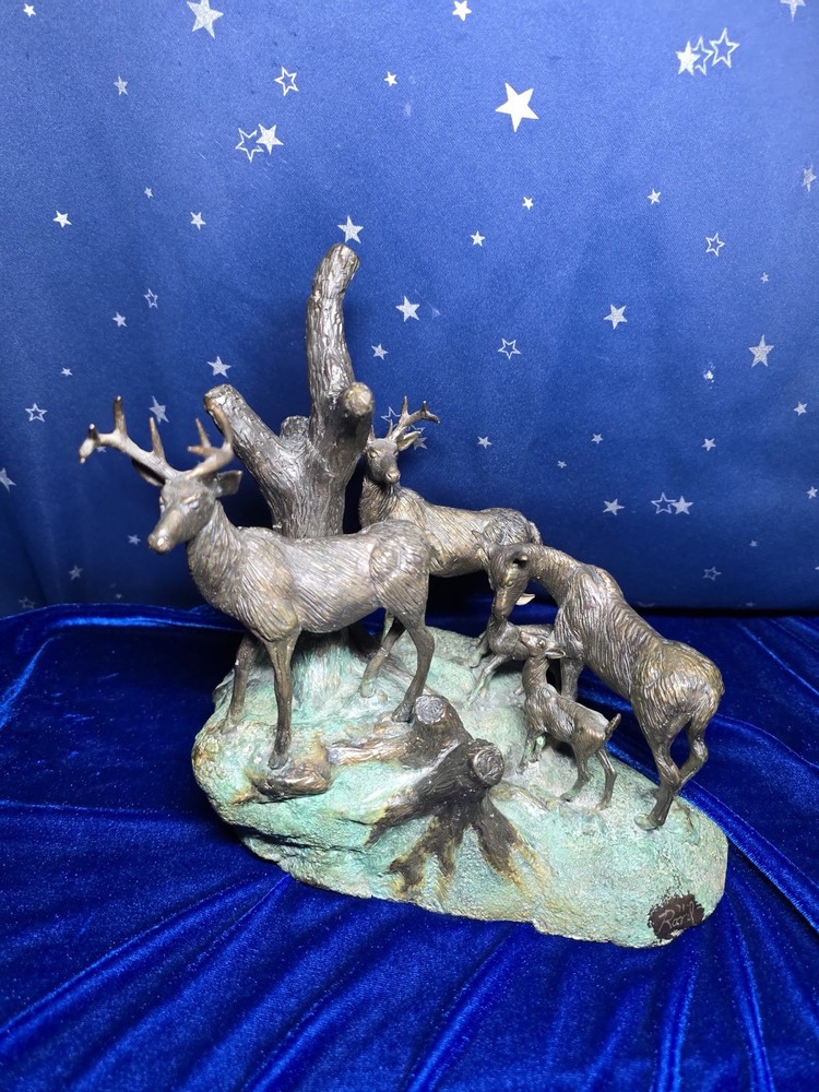 Animal Bronze 19th Century Deer Group By Ronl 1971