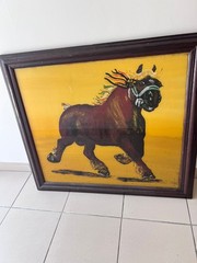 Vintage Framed Running Horse Painting – Original Hand-Painted Wall Art