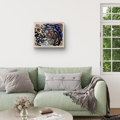 Framed Abstract Painting Wall Art Single Piece – Blue Black Gray Beige