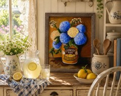 Country Time Lemonade Hydrangeas Floral Still Life Painting 16×20 Framed