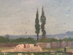 French Italian School Oil Painting on Wood Old Art 19th Century Landscape