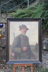 Portrait Painting Hunting Hunter Pipe Circa 1930 Willy Zirges Hunting Lodge Furnishings