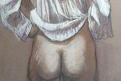 Lovely Unsigned Pastel of A Standing Semi Nude Woman In Front of A Mirror