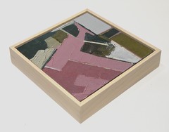 Original Abstract Oil Painting Framed, Pink and Olive Green Geometric Wall Art
