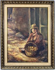 Maria Fernandez, 1985, Vintage Oil Painting, Woman with Basket