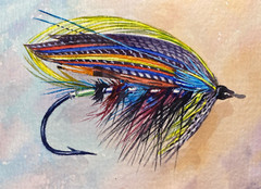 Watercolor Painting Lure Fly fishing Fish bait ACEO Art No.289