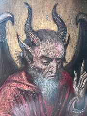 Antique PAINTING Oil skull devil Gothic MEMENTO MORI VICTORIAN vanitas art old
