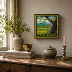 ORIGINAL Oil Painting by Elena Berest Landscape Tree Wall Art Contemporary Frame