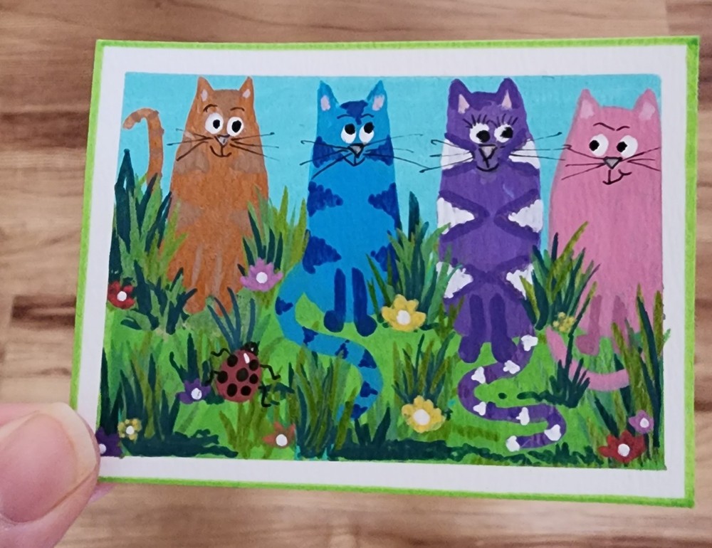ACEO Original Arylic Trading Card Cats