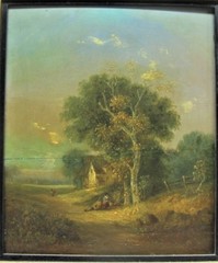 Fine Antique S.D. COLKETT ORIGINAL ENGLISH Oil Painting of COTTAGE, circa 1840s