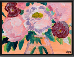 Peony Peonies Abstact Resin Signed Mixed Media Art Painting Canvas 9×12 Wall Art