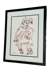 HILDA EPNER B1929 D2023 QUALITY ABSTRACT SINGLE LINE DRAWING FRAMED 17”x21” RED