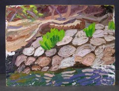 Mid to Late 20th C Expressive Landscape Painting on Board, Unsigned, 12 x 16″