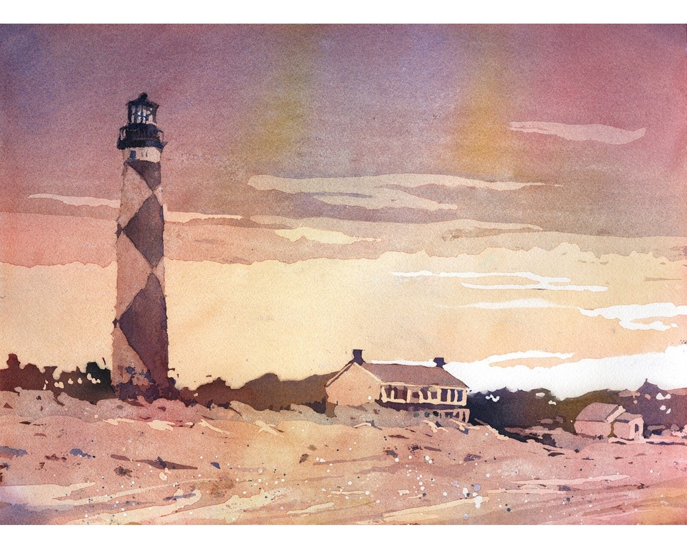 Watercolor landscape Cape Lookout Outer Banks (OBX), NC coastal art (original)