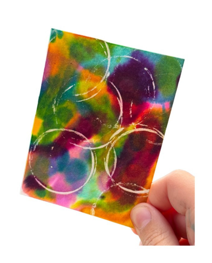 ACEO #060, by Sadie, age 11, Alcohol Ink with white circles, Hand Painted