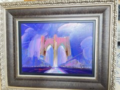 Peter Max Brooklyn Bridge I Ver 2016 Original Signed Acrylic Canvas 26×36”