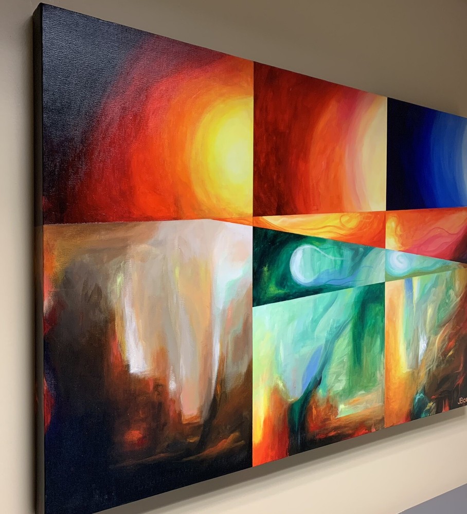 ORIGINAL ABSTRACT PAINTING ON GALLERY CANVAS COLORFUL 36x24x1.5 Inches
