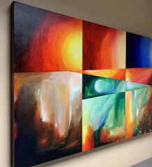 ORIGINAL ABSTRACT PAINTING ON GALLERY CANVAS COLORFUL 36x24x1.5 Inches
