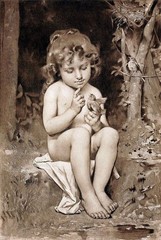 MQ1358 Handmade Painted Little Girl Holding Bird Oil Painting Canvas Wall Art