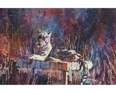 Tiger watercolor batik animal home decor colorful wall art for house (original)