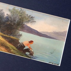 Landscape Oil Painting “Woman at the Water” 10.75″ x 8.75″ Custom Framed