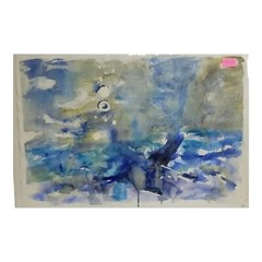 Original Blue Abstract Watercolor Painting 21¼x14½“ Sealed Signed M Jan Wurst