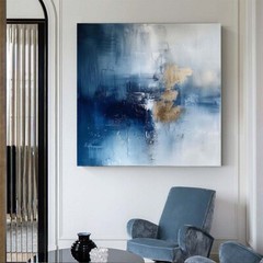 white Modern blue Abstract Oil Painting on canvsa Handmade wall art Living Room