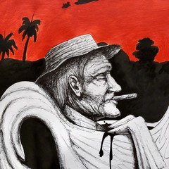 ALAIN DONATE ORIGINAL SURREAL CUBAN ART MIXTA INK ON CARDBOARD,20″X 26″ SIGNED