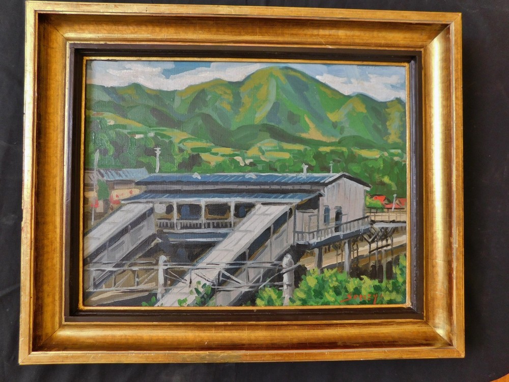 1968 VTG Japan Plein Air Impressionist Oil – Mountains Historical 20 x 16 SIGNED