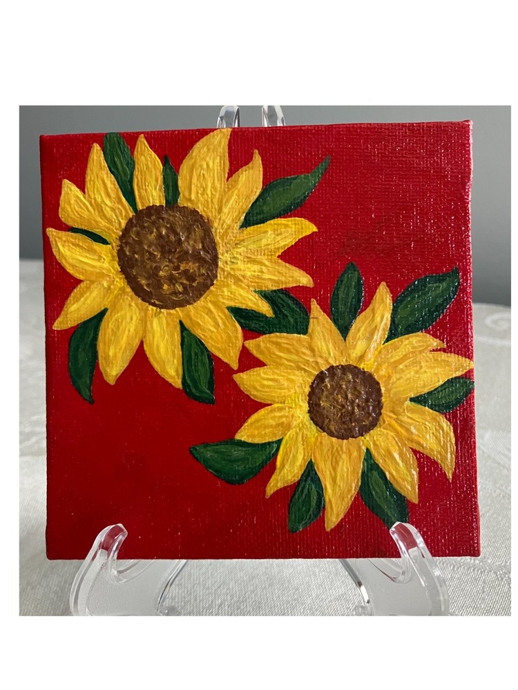 Small SUNFLOWER Acrylic Painting – 4 x 4 inches