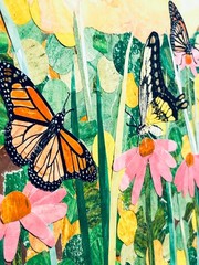 Guajardo Art: Butterflies Flourishing in the Light 12X24 Original Torn Collage