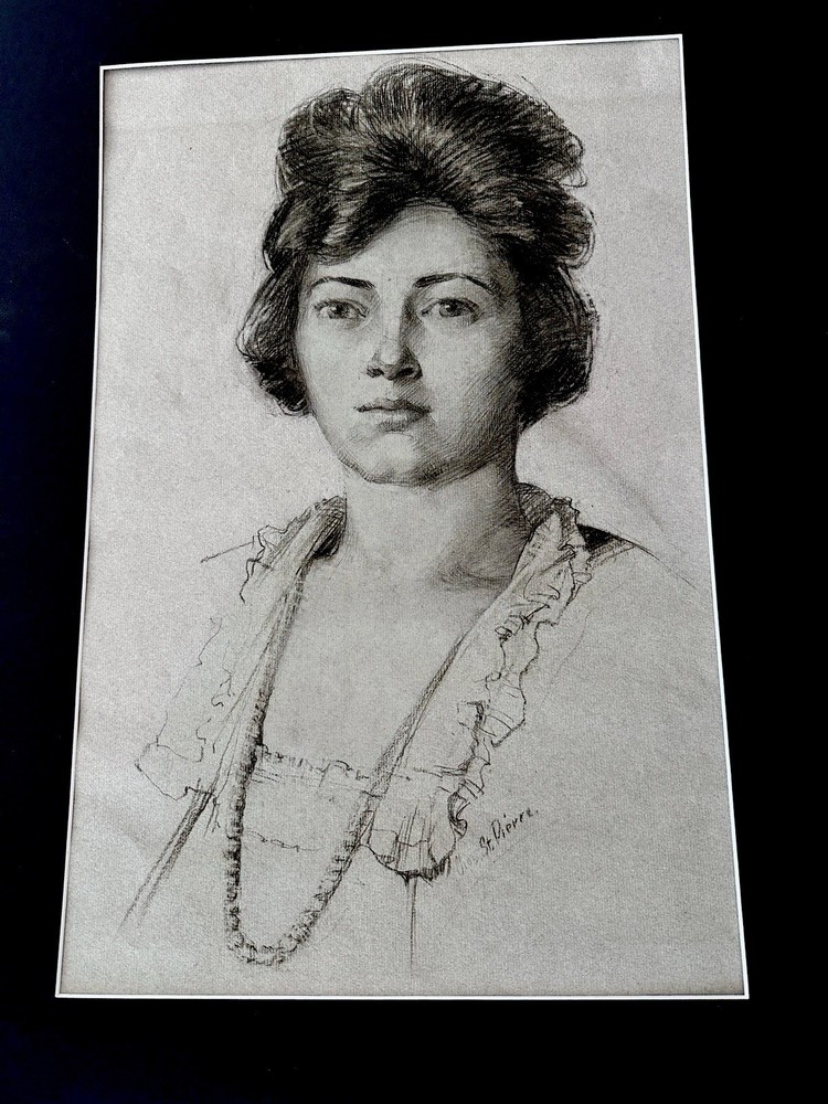 Original Charcoal Portrait of Woman by Charles St. Pierre (1896-1945) Signed