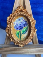 Original miniature oil painting in a frame, impasto technique, flowers, signed.