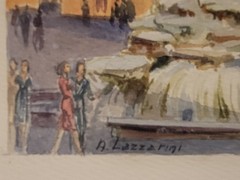 Trevi Fountain in Rome, Italy, signed by an artist named A. Lazzarini. 