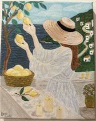 Original Oil Painting Lemon Lady Positano Amalfi Coast Signed COA