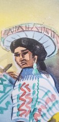 Signed Guatemalan Folk Art Watercolor Painting Girl Weaving Plus Tourism Maps