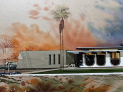 Vintage Mid Century Modern Original Watercolor Architectural Concept Painting